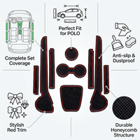 Accesorios Antideslizantes para el Interior del Automóvil, Alfombrilla para Ranura de Puerta y Almohadilla para Reposabrazos, Juego de Alfombrillas para Portavasos para VW Volkswagen POLO 2011-2018