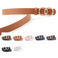 Boucle en alliage à double anneau pour femmes Mode en cuir Pu Ceinture fine en cuir synthétique de haute qualité pour femmes