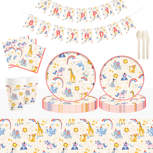 DAMAI Animal Party  Fournitures de fête d'anniversaire pour enfants  Éléments arc-en-ciel licorne Vaisselle jetable Serviettes en papier Gobelets Assiettes - Product Image 4