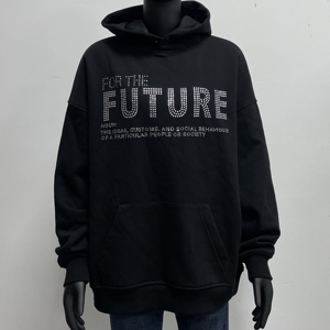 เสื้อฮู้ดดี้ผู้หญิงสไตล์วินเทจสตรีทแวร์ ผ้าโพลีเอสเตอร์/คอตตอนผสม ล้างสีแบบแอซิดวอช พิมพ์ลายพัฟฟ์ แต่งลายซันเฟด ดิสเทรส และประดับด้วยคริสตัล - Product Image 5