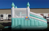 Piscine gonflable bleue de toboggan de rebond sur le thème du macaron combiné de toboggan de videur avec le ventilateur
