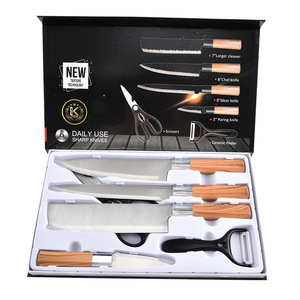 Complete 6 Pieces Kitchen <b>Knife</b> <b>Set</b> with Gift Box Packaging Stainless Steel <b>Sharp</b> Cooking <b>Knives</b> with Scissors and Peeler Gift - Product Image 1