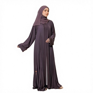 Abaya plissée en polyester violet de qualité supérieure avec un design islamique modeste pour femmes, robe de Dubaï pour l'été, l'automne et l'hiver - Product Image 2