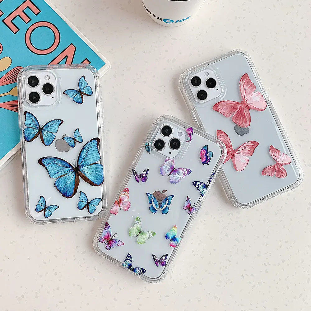 Armor Printed Butterfly Cover for Apple iPhone 12 Pro Max 360 Shockproof Mobile Phone Case for iPhone11ProMax Case for iPhone X