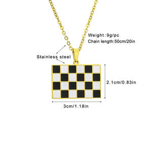 Racing bandera a cuadros encanto enlace cadena collar acero inoxidable 18K chapado en oro Auto Racing Check bandera colgante collar - Product Image 2