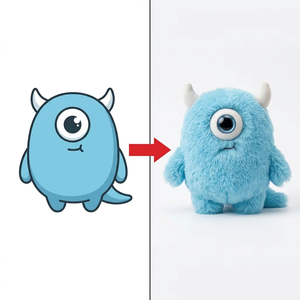 Peluche personnalisée : Adorable poupée cyclope, entièrement conçue selon votre design unique, en peluche bleu clair avec des membres aux contours détaillés. - Product Image 1