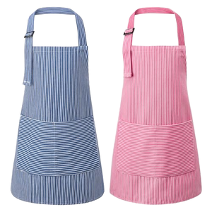 Tablier classique en coton rayé rose et bleu pour la cuisine, avec poches, lavable en machine, usage quotidien - Product Image 1