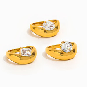하이 엔드 <span class=keywords><strong>18K</strong></span> 일반 골드 직사각형 라운드 타원형 지르콘 청키 캠버 링 스테인레스 스틸 트렌디 심플 골드 도금 쥬얼리 - Product Image 1