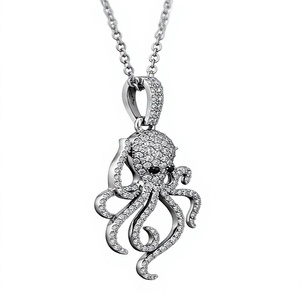 Pendentif Pieuvre en Argent Sterling 925 avec Zircon Cubique Sertie en Bezel, Breloque Animal Marin, Cadeau Bijou - Product Image 5