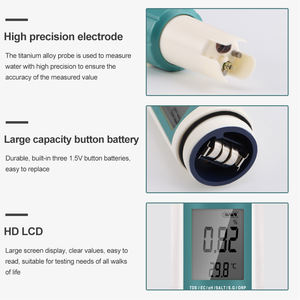 एलसीडी डिजिटल पेन प्रकार पानी गुणवत्ता परीक्षक 7 में 1 तापमान S.G लवणता ORP टीडीएस एक्वैरियम के लिए चुनाव आयोग पीएच मीटर - Product Image 3