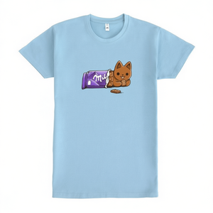 T-shirt Milkcat in cotone azzurro, abbigliamento casual unisex - Product Image 2