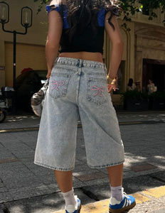 Celana Jeans Wanita Model Baggy Distressed Desain Vintage Streetwear Kaki Lebar Bordir Kasual Custom Denim - Product Image 6