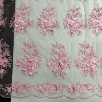 Charmant tissu de dentelle de tulle de broderie de fleur 3D avec des perles pour la robe de défilé de mode LT21891