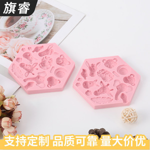 Forest Animal Silicone Mold Hexagon Pink For Cake Decorating DIY Fondant Chocolate Molds Themed Party Supplies - Product Image 2