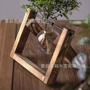 Soporte de madera para plantas hidropónicas con botellas de vidrio para uso decorativo en escritorio - Product Image 5