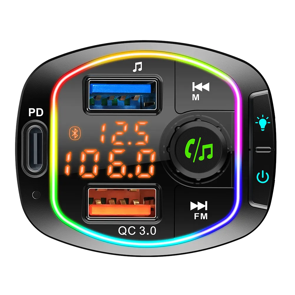 Reproductor Mp3 con Bluetooth para coche, transmisor Fm con cargador PD, calidad de sonido HD, BC66 QC3.0