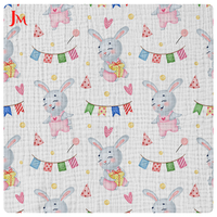 Tissu en mousseline de coton biologique 120 g/m² imprimé numérique motif dessin animé, double gaze crêpe respirante pour l'emmaillotage de bébé et la chemise de fille
