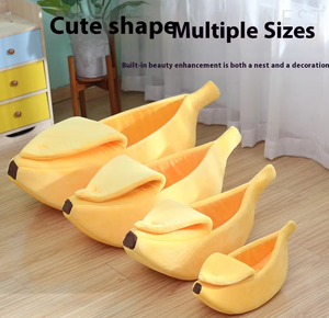 겨울 솔리드 패턴 바나나 모양 애완 동물 침대 애완 동물을위한 따뜻한 반 밀폐 고양이/개/햄스터 하우스 잠자는 매트 - Product Image 2