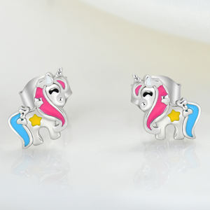 مخصص الكلاسيكية النساء الأطفال 925 فضة قلادة طقم أقراط الاطفال الروديوم مطلي الحيوان يونيكورن المينا مجوهرات مجموعات - Product Image 3