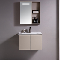 Kabinet Wastafel Kamar Mandi Modern dari Aluminium yang Dipasang di Dinding dengan Bak Keramik dan Lampu Sensor