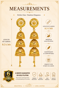 เครื่องประดับแฟชั่นชุบทอง 24K สามชั้น สำหรับต่างหูผู้หญิง สไตล์แบบดั้งเดิมทรงยาว เหมาะสำหรับงานปาร์ตี้และงานเฉลิมฉลอง - Product Image 2