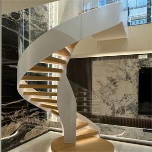 <span class=keywords><strong>Escalier</strong></span> intérieur en colimaçon de luxe avec garde-corps en verre courbé Bandes de roulement en <span class=keywords><strong>bois</strong></span> massif Cadre <span class=keywords><strong>moderne</strong></span> en acier pour maisons duplex <span class=keywords><strong>et</strong></span> villas - Product Image 4