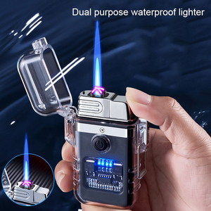 Encendedor eléctrico de doble uso impermeable al por mayor, encendedor eléctrico de doble arco de cuerpo transparente, encendedor de antorcha de llama azul - Product Image 6