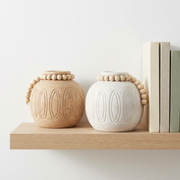 Vase en bois de paulownia rustique style bohème avec pompons décoratifs, centre de table style ferme