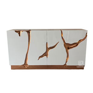 Meuble TV rectangulaire en bois, design tendance, blanc mat avec motif marron, pour salon - Product Image 1