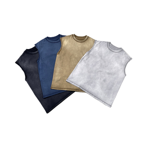 Camiseta sin Mangas Personalizada de 240 g/m² con Lavado Ácido para Hombre, 100% Algodón, Estilo Urbano, Tejido de Punto con Borde Crudo - Product Image 4