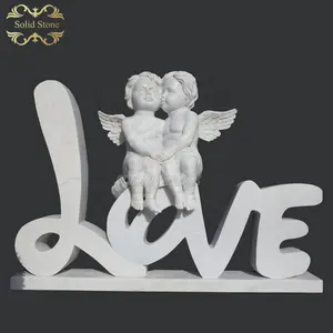 Amour thème blanc sculpté à la main en marbre chérubin statues enfants décoratifs pierre tombale