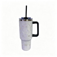 Gobelet isotherme en acier inoxydable de 40 oz, décoré de cristaux de strass avec double couvercle et poignée fixe, grande capacité, idéal pour la voiture
