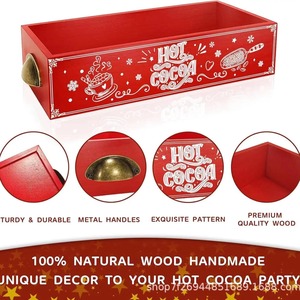 Wooden <b>Christmas</b> Storage Box Rectangular With Handle Solid Wood Organizer For Party Snacks And Desserts No Lid - Product Image 4