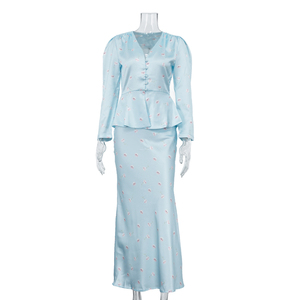 Completo da <span class=keywords><strong>Donna</strong></span> Primavera Estate 2026: Top Floreale in <span class=keywords><strong>Raso</strong></span> e Gonna Lunga - Abbigliamento Elegante Due Pezzi - Product Image 5