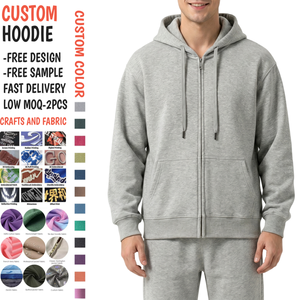 Low Price Custom Logo Plain Full Zip Hoodie 6700 OEM Wholesale Blank Heavyweight Cotton Drop Shoulder Unisex Streetwear Hoodies - Product Image 1