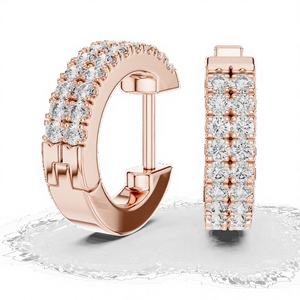 ต่างหูทองคำ 14K ประดับมอสซาไนต์ทรงกลมสองแถว ดีไซน์หรูหรา เหมาะสำหรับงานฉลองครบรอบ ได้รับการรับรองจาก IGI เป็นของขวัญ - Product Image 1