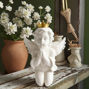 Estatua de querubín para <span class=keywords><strong>rezar</strong></span> arrodillada de país francés Vintage, resina, Navidad, interior, exterior, hogar, jardín, decoración, Ángel, corona de oro - Product Image 2
