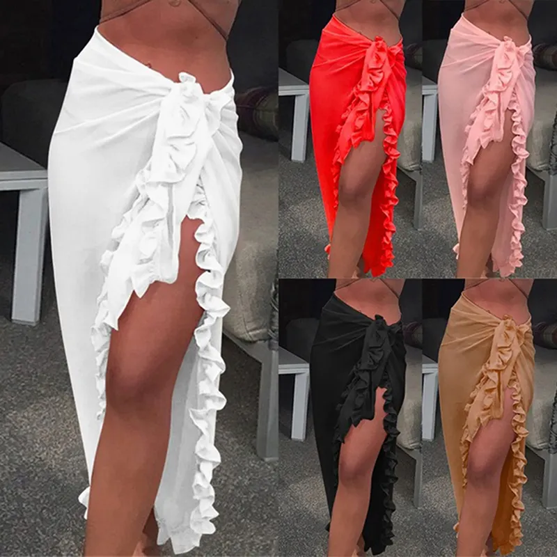 Women's Chiffon Swimsuit Cover Ups Fashion Color Beach Wrap Sarong Cover Up Swimwear Sarong Bikini Wrap Skirts