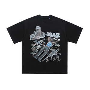 เสื้อยืดผู้ชายทรงโอเวอร์ไซส์ ไหล่ตก ผ้าคอตตอน 100% หนัก 240 แกรม ระบายอากาศได้ดี พิมพ์ลายโลโก้แบบดิจิทัลคุณภาพสูง สไตล์วินเทจฟอกสี - Product Image 2