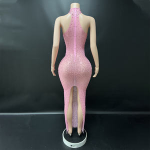 Fornitore all'Ingrosso <span class=keywords><strong>Online</strong></span> Novance Y4434 Abito da Sera Lussuoso Rosa Completamente tempestato di Gioielli con Allacciatura al Collo Elegante Abito da <span class=keywords><strong>Donna</strong></span> per Compleanno - Product Image 3