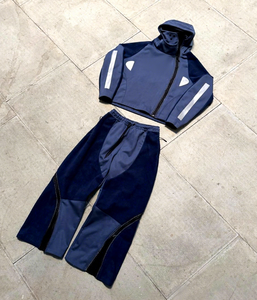 Ensemble de survêtement à capuche personnalisé pour hommes, couleur unie, réfléchissant, thermique, veste zippée et pantalon de sport d'hiver, vente en gros - Product Image 2