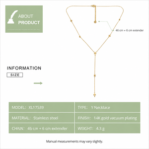 Cross Y Necklace Stainless Steel 14K <b>Gold</b> Vacuum Plated Bead Station Lariat 46cm Chain <b>Gold</b> and Silver Tone Options - Product Image 2