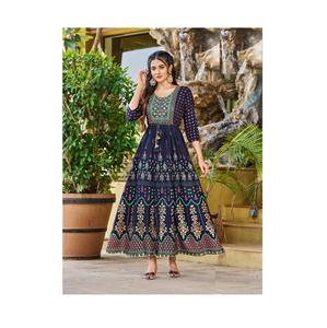 Good Quality 14Kg Rayon Print Long Anarkali Gown Suit with Embroidery Work Trendy Women Gown Available in Bulk Quantity - Product Image 1