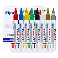 Sipa 12 Pcs/Box SP110 Spidol Cat Berbasis Minyak Tahan Air Ujung Kuas 8 Warna Ukuran Ujung 3-6mm untuk Menggambar di Logam/Batu/Kertas