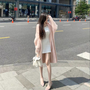 Abrigo largo liso grueso de invierno de alta calidad para <span class=keywords><strong>mujer</strong></span>, suéter Maxi de punto con parte delantera abierta holgado, cárdigans de <span class=keywords><strong>manga</strong></span> abullonada personalizados para <span class=keywords><strong>mujer</strong></span> - Product Image 4