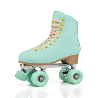 Patins à roulettes double rangée pour enfants Beifangshan, roues lumineuses, cuir microfibre vert