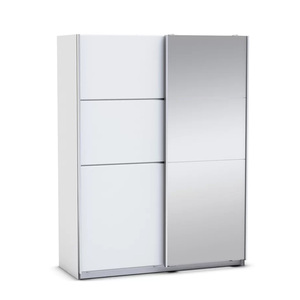 Armoire en bois blanche, fine et durable, avec 2 portes coulissantes, 1 tringle à vêtements et 4 étagères, idéale <span class=keywords><strong>pour</strong></span> la maison, l'appartement ou la chambre. - Product Image 3