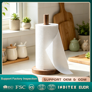 Porte-rouleau de papier de cuisine vertical autoportant en bois d'acacia Natural House - Product Image 1
