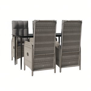 Juego de comedor de jardín de ratán sintético, 5 piezas, gris, resistente a la intemperie, muebles de exterior, estilo contemporáneo, estructura de acero - Product Image 1
