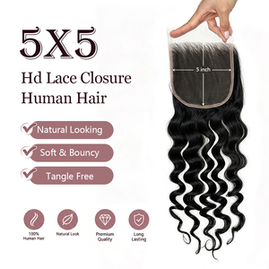 ผมแท้ 100% แบบเวอร์จิ้น  ลอนลึกแบบหลวมๆ  ขนาด 5x5 นิ้ว  พร้อมเชือกผูก HD Lace Closure  ถักเปียสำเร็จรูป  ฟอกปมผม  พร้อม HD Lace Frontal Closure  ขายส่ง - Product Image 2